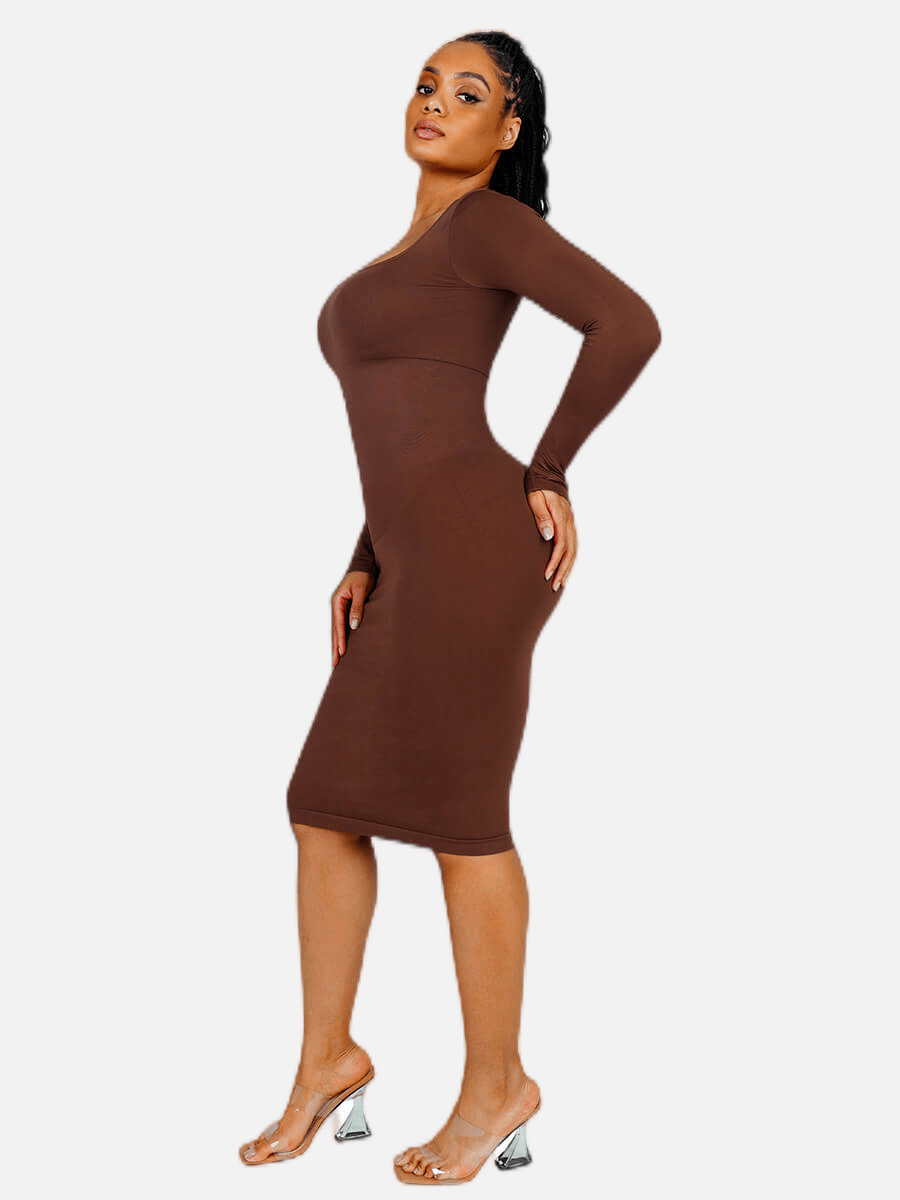 Snatching Square Neck Long Sleeve Shaping Dress