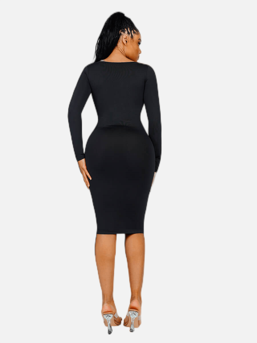 Snatching Square Neck Long Sleeve Shaping Dress