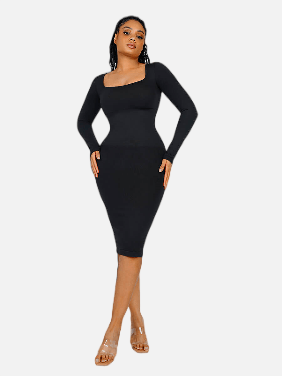 Snatching Square Neck Long Sleeve Shaping Dress