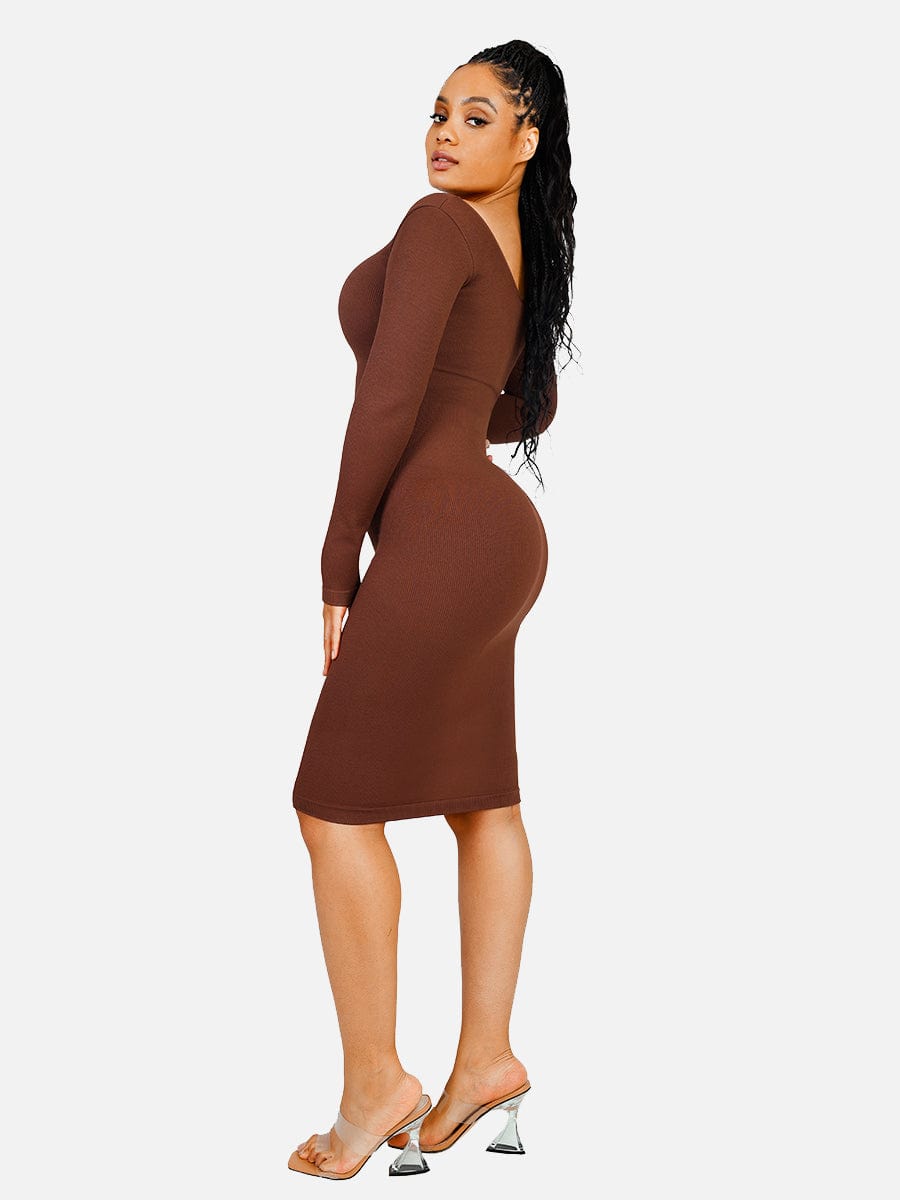 Snatching V Neck Long Sleeve Shaping Dress