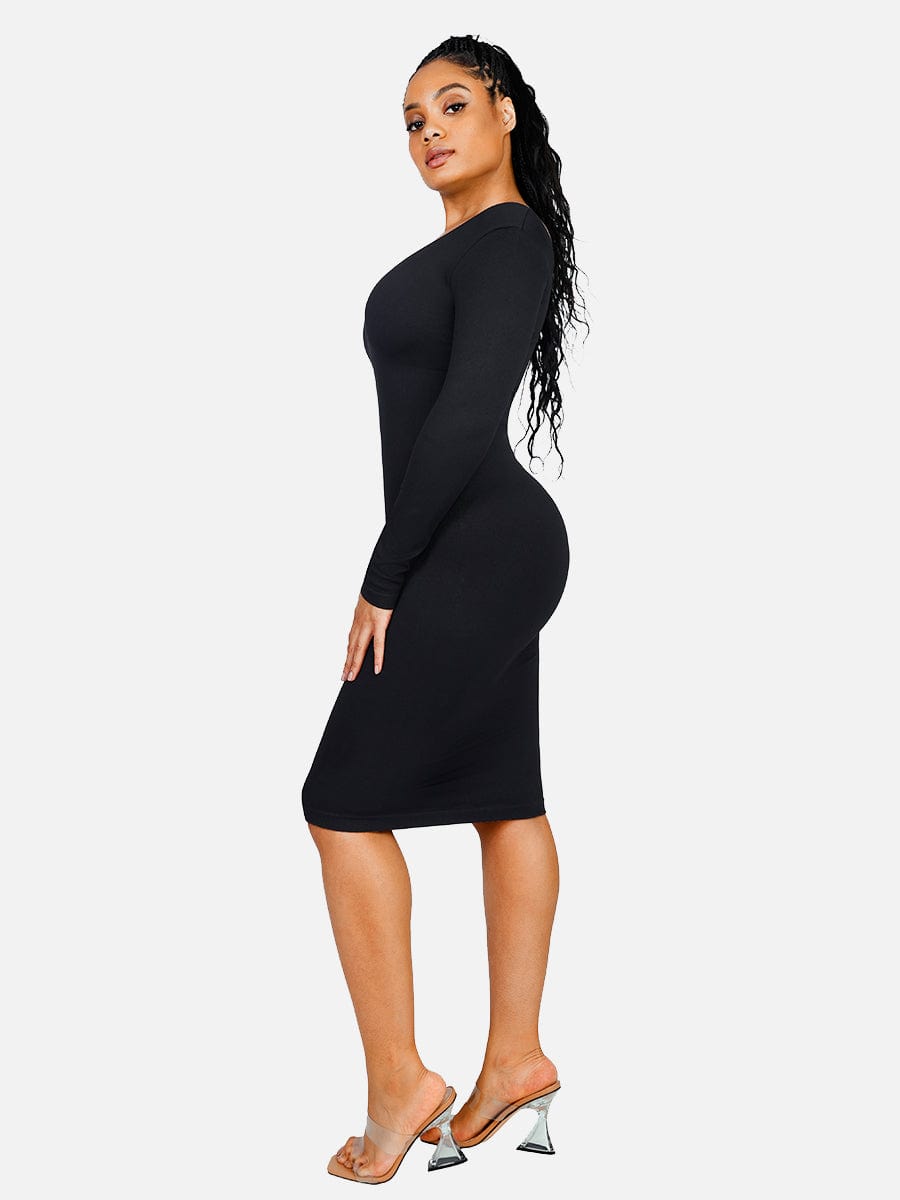 Snatching V Neck Long Sleeve Shaping Dress