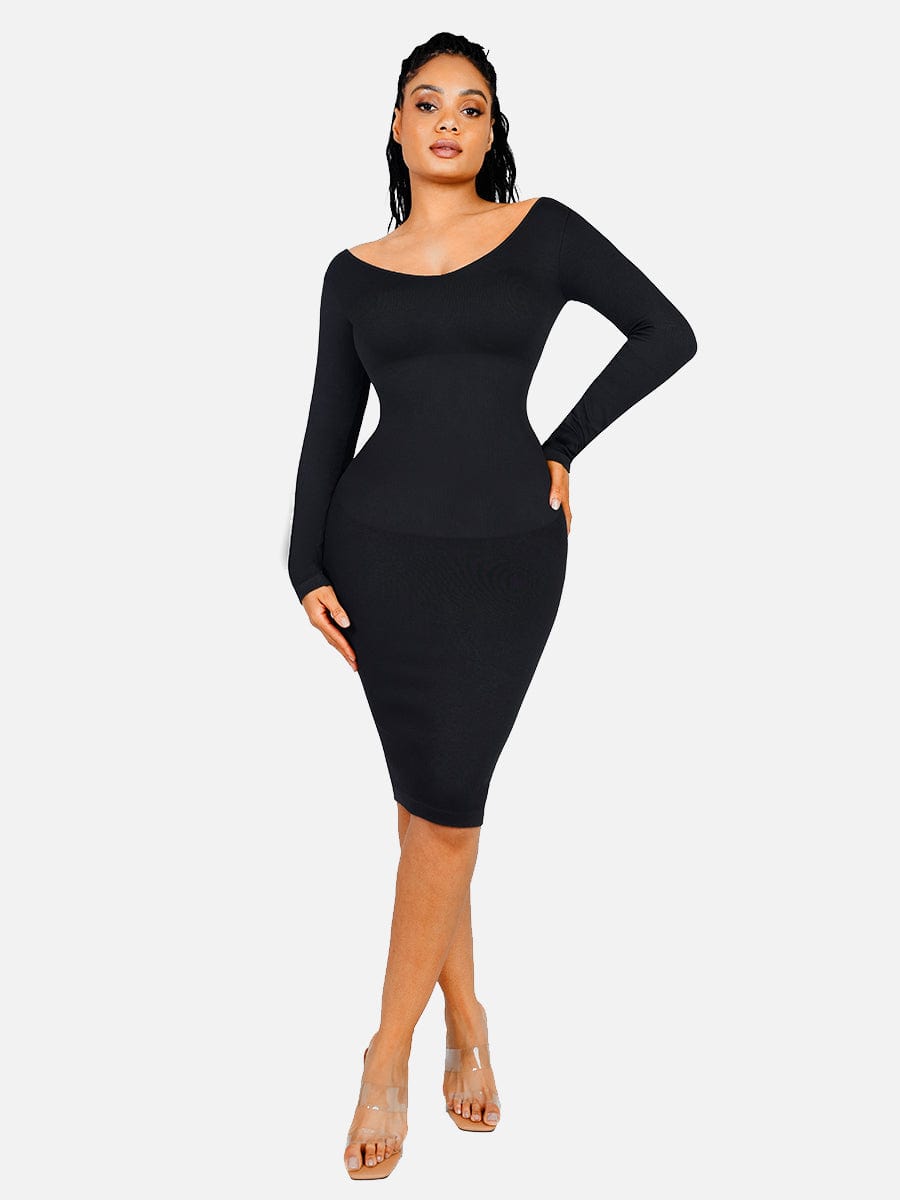 Snatching V Neck Long Sleeve Shaping Dress