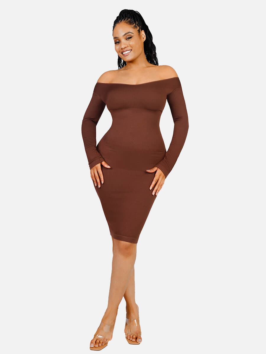 Snatching V Neck Long Sleeve Shaping Dress